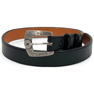 Silver King Chatsworth CA Sterling Silver Buckle Leather Belt Black Size 34
